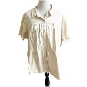 LOGO by Lori Goldstein Tiered Babydoll Tunic Button Front Collar Fringe Size 3X